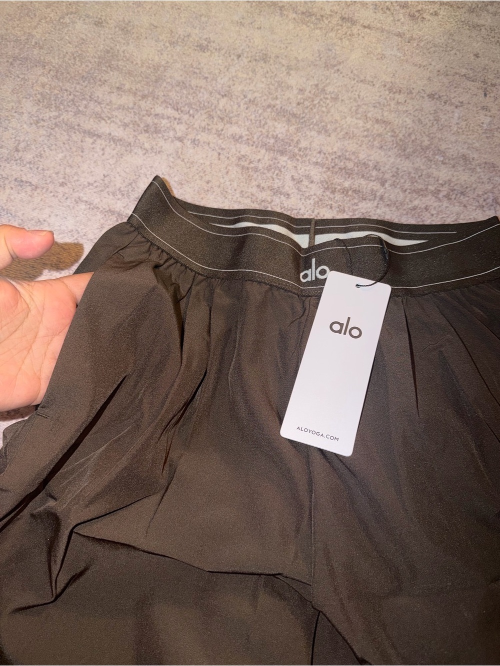 ALO Yoga Brown Leggings with White Striped Waistband - Picture 4 of 4